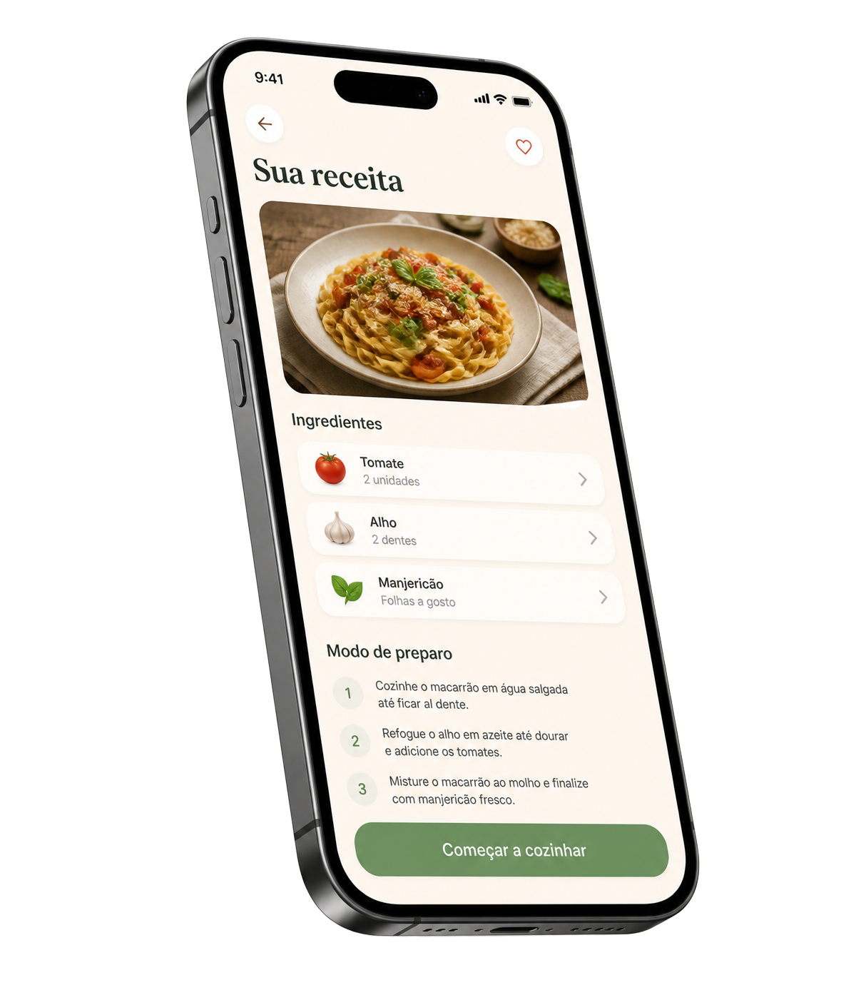 Aplicação Panela mostrando uma receita gerada a partir dos ingredientes disponíveis